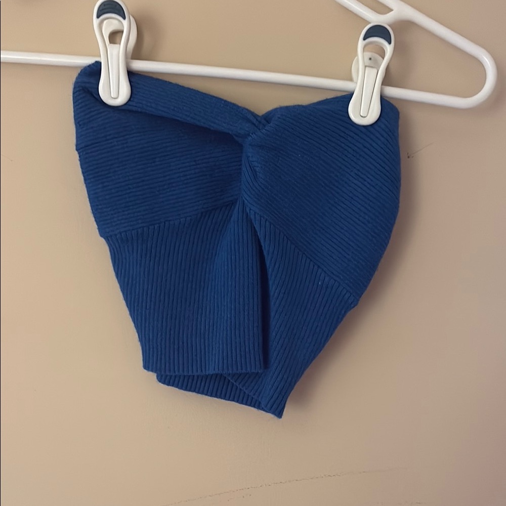 Blue Ribbed Knit Top
